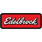 Edelbrock script logo on a red rectangular badge.