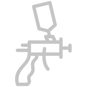 White outline icon of a paint spray gun.