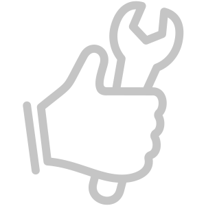 White outline icon of a hand holding a wrench.