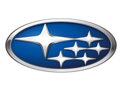 Subaru blue oval logo with silver stars.